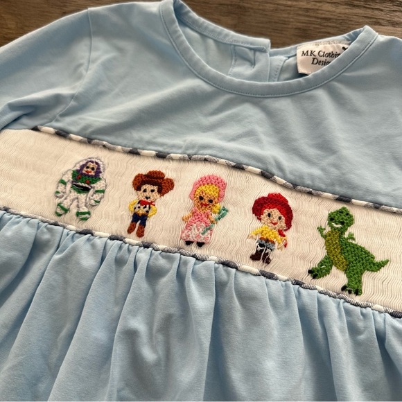 MK Clothing Designs girls 4T Smocked Disney Toy Story Knit Top Characters Blue - Picture 2 of 6
